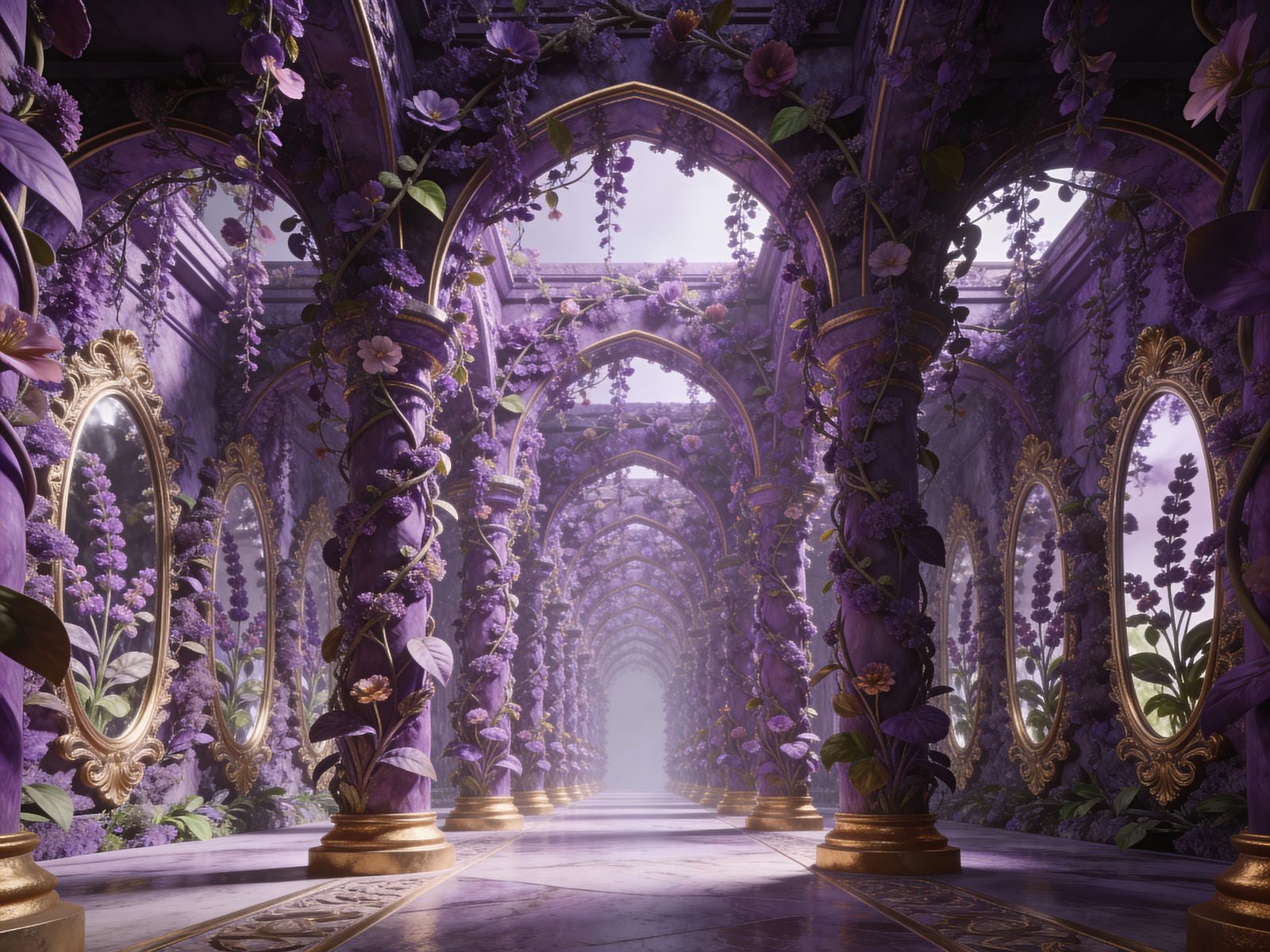 Majestic Fantasy Hall of Purple Plants