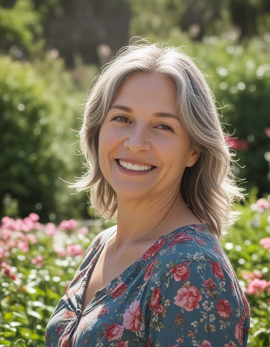 Serene Garden Portrait of a Smiling Woman