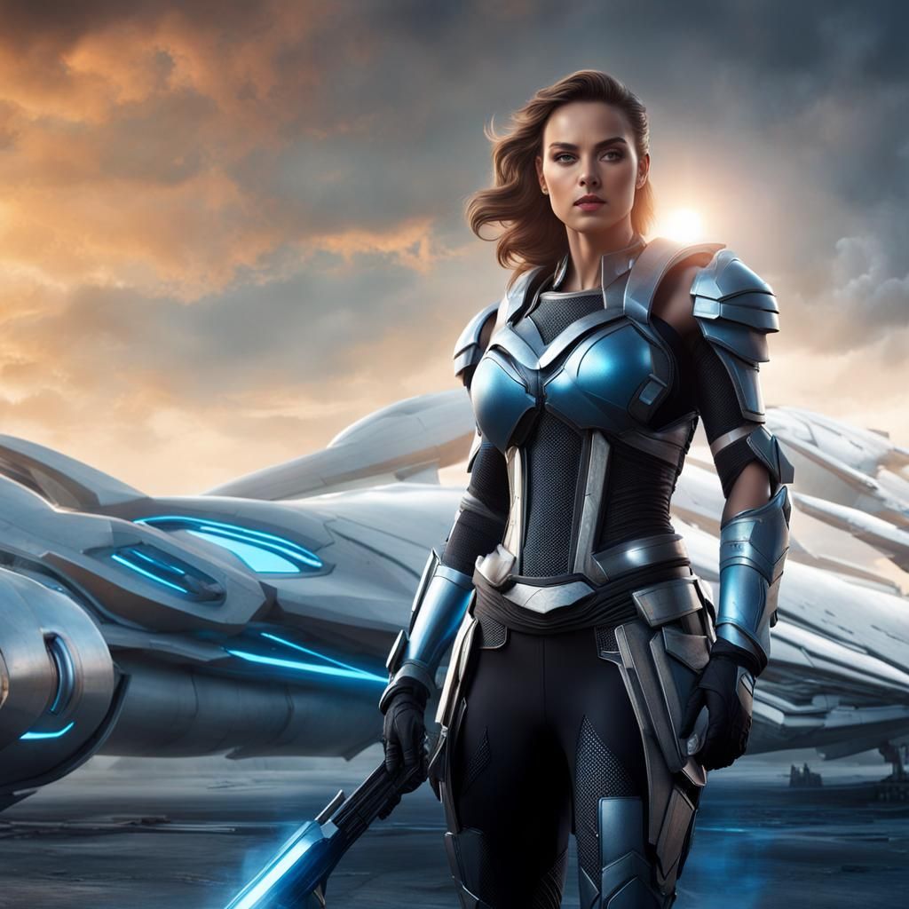 Futuristic Armored Warrior Woman, Detailed Concept Art