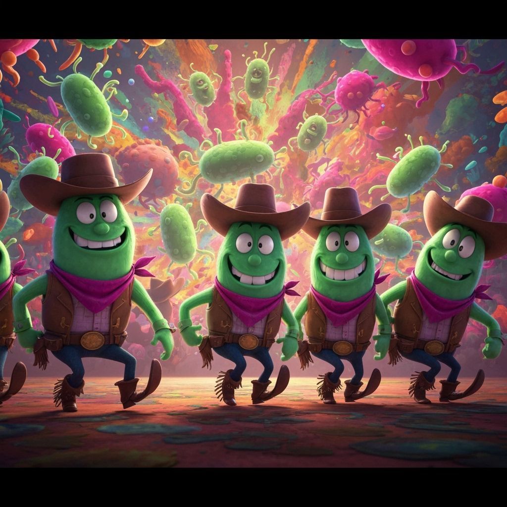 Microbe Cowboys Line Dance in Maximalist Style