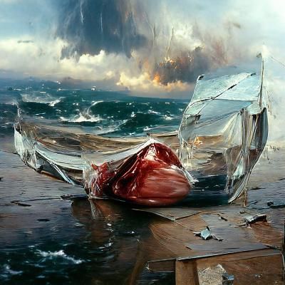 Heart Shattering in Sea Storm: Oil Painting
