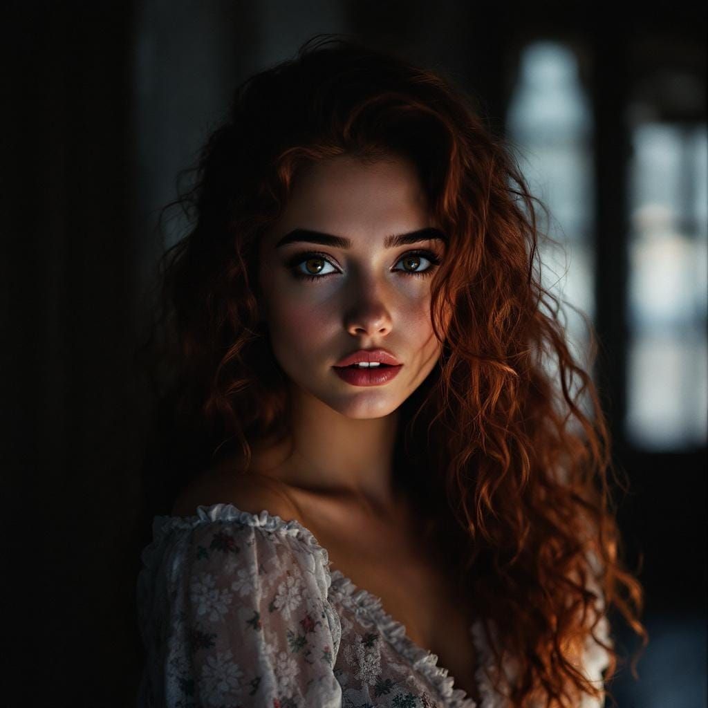Dramatic Portrait of Girl with Red Wine Hair