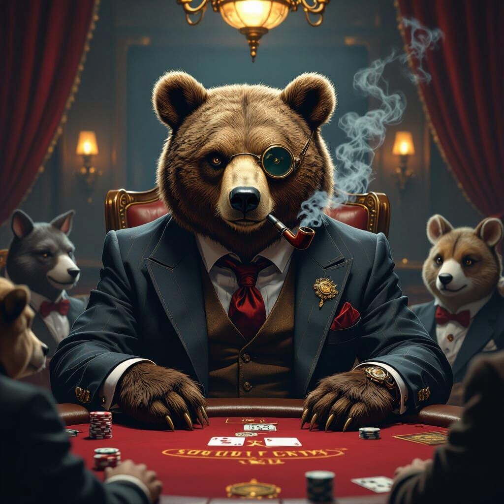 Steampunk Bear Plays Poker in Hyperdetailed Digital Art