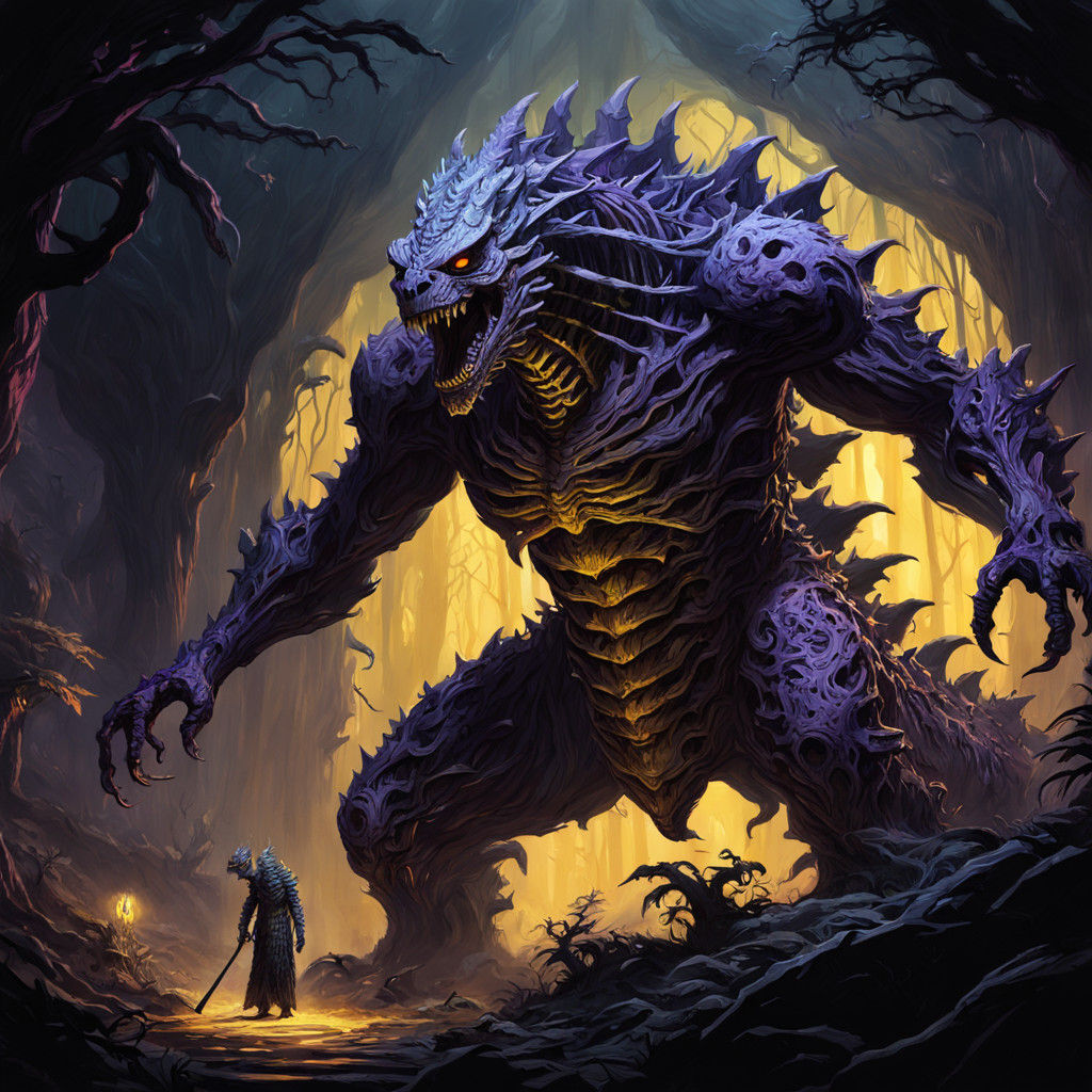 Dark Fantasy Skeleton Godzilla in Ancient Forest