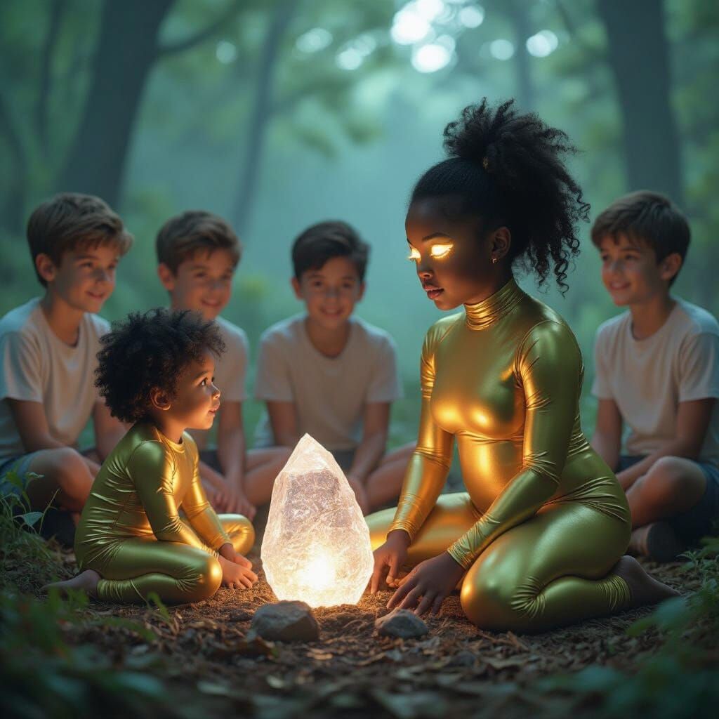 Mesmerized Girl Near Magic Crystal: Cinematic Film Still