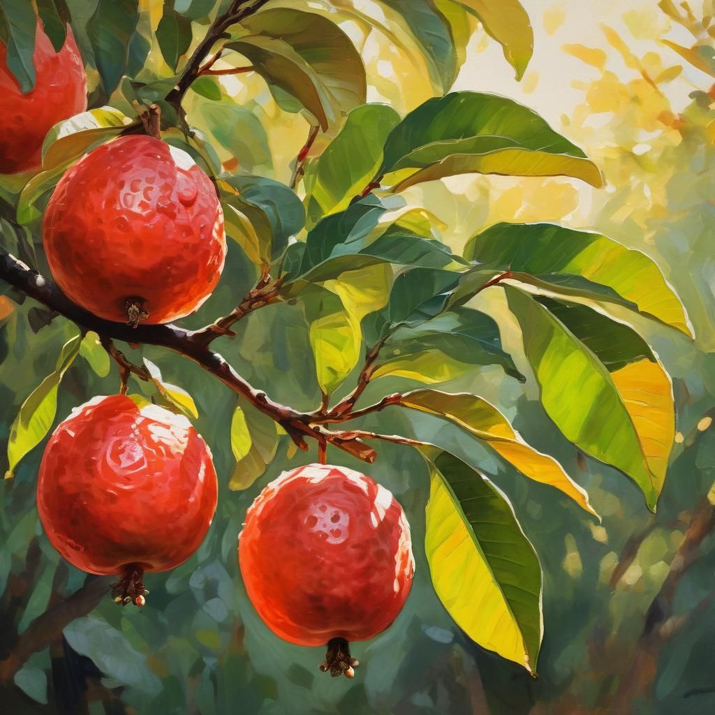 Guava Fruit in Sunlight: an Impressionist Gouache Painting