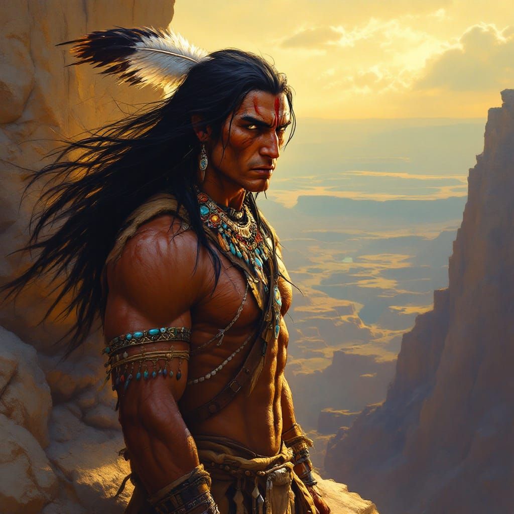 Majestic Apache Warrior in Traditional Attire