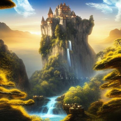 Floating Castle Landscape in Golden Light