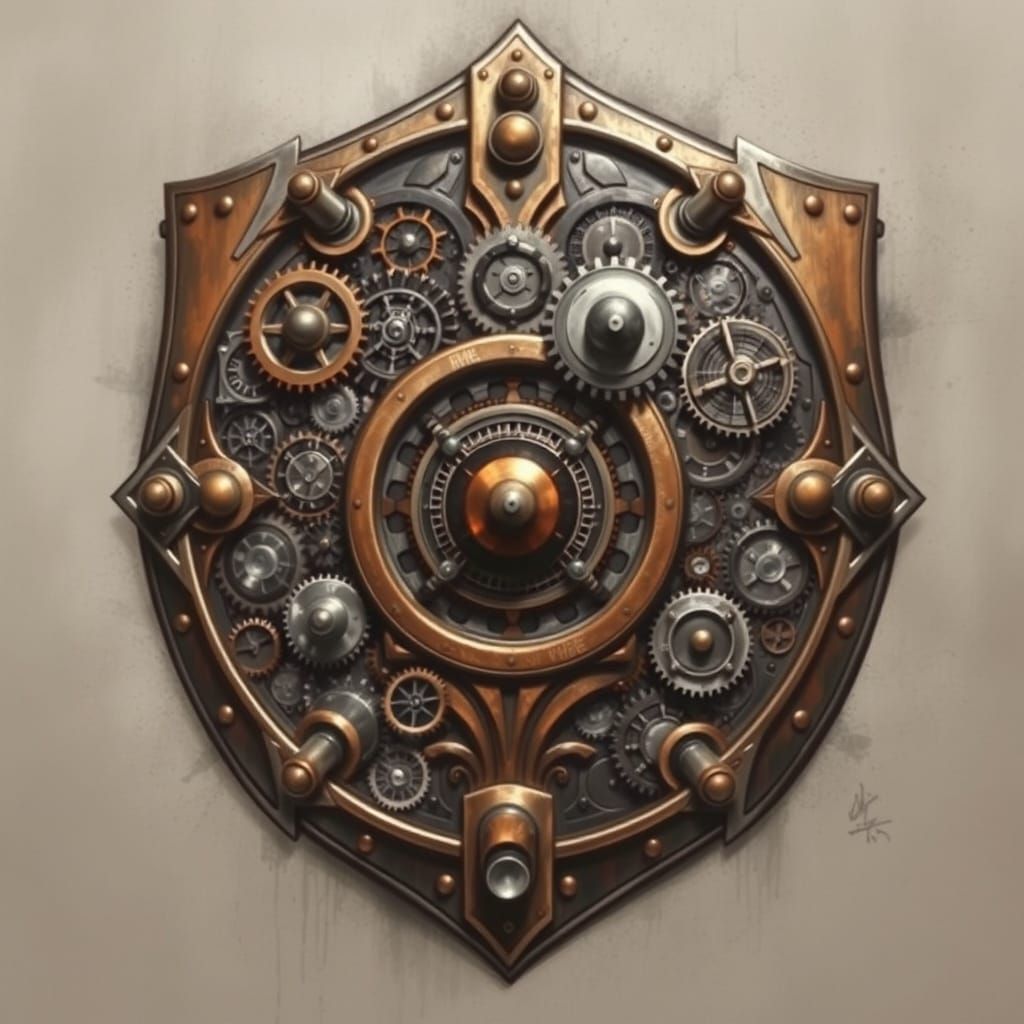 Steampunk Warrior's Shield in Intricate Charcoal
