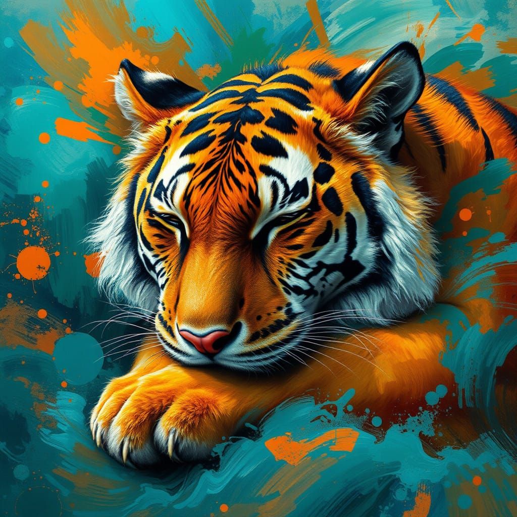 Majestic Tiger Unfurls in Vibrant, Swirling Clouds of Color