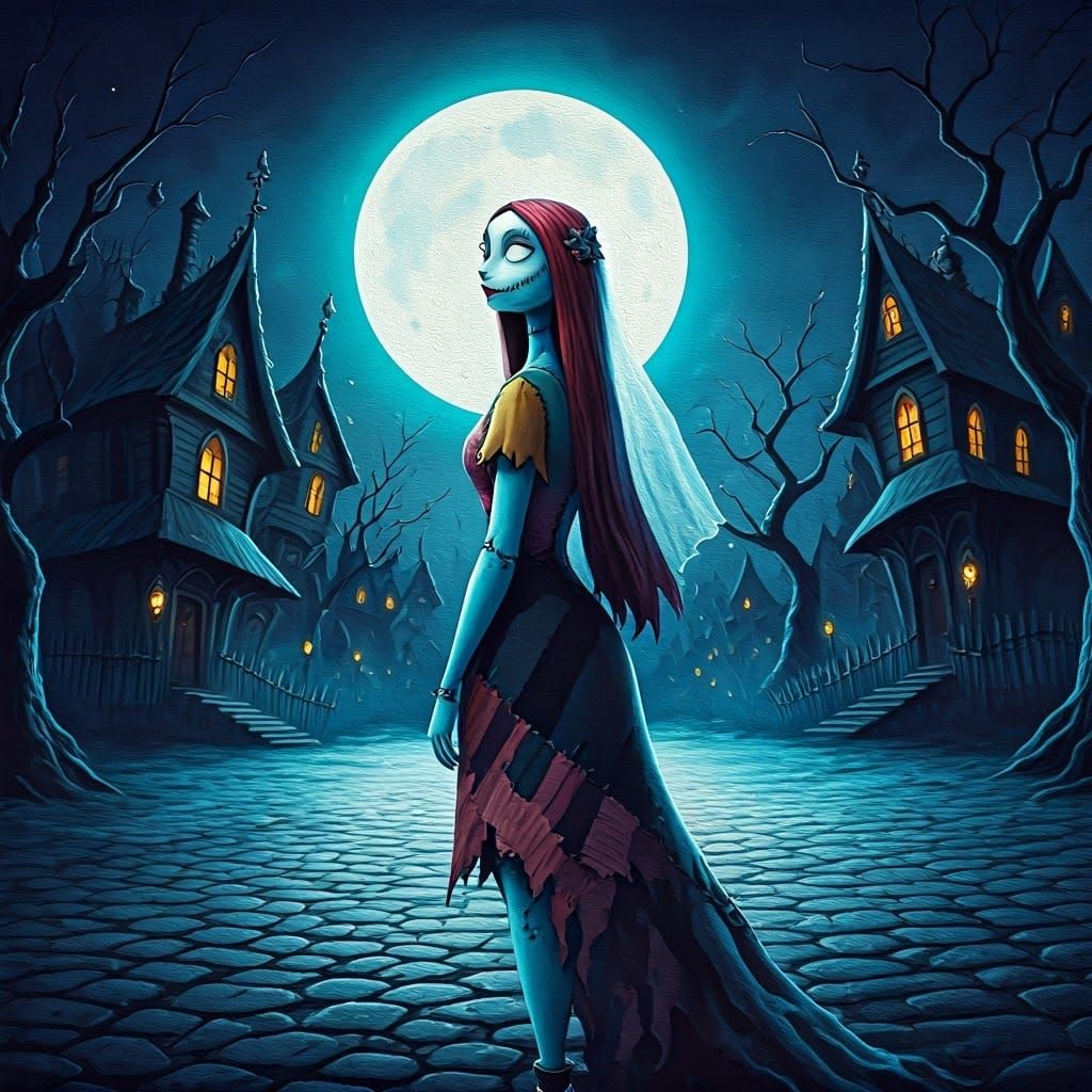 Sally in Whimsical Town Square Gouache Painting