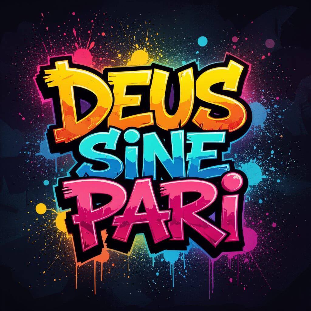 Deus Sine Pari Graffiti Logo in Neon Spray Paint