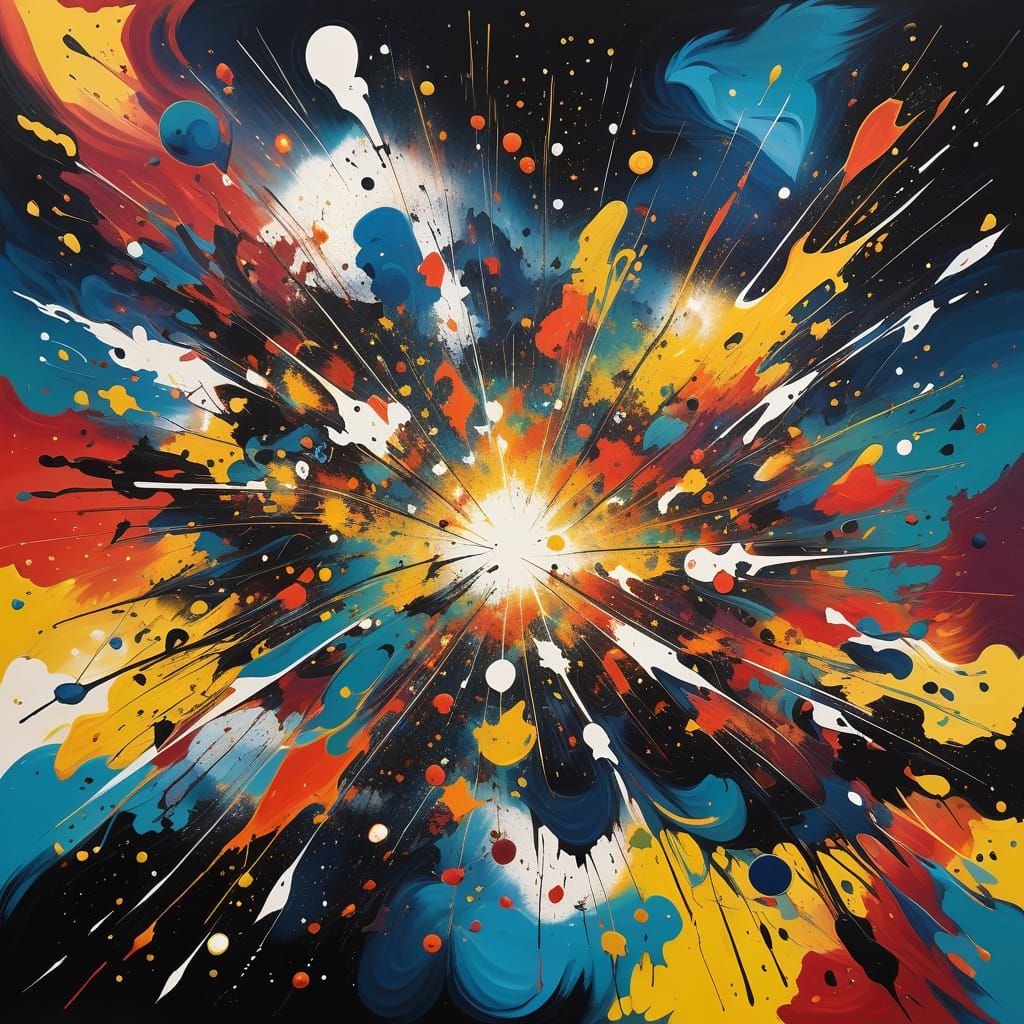 Cosmic Explosion Abstract Landscape in Jackson Pollock Style