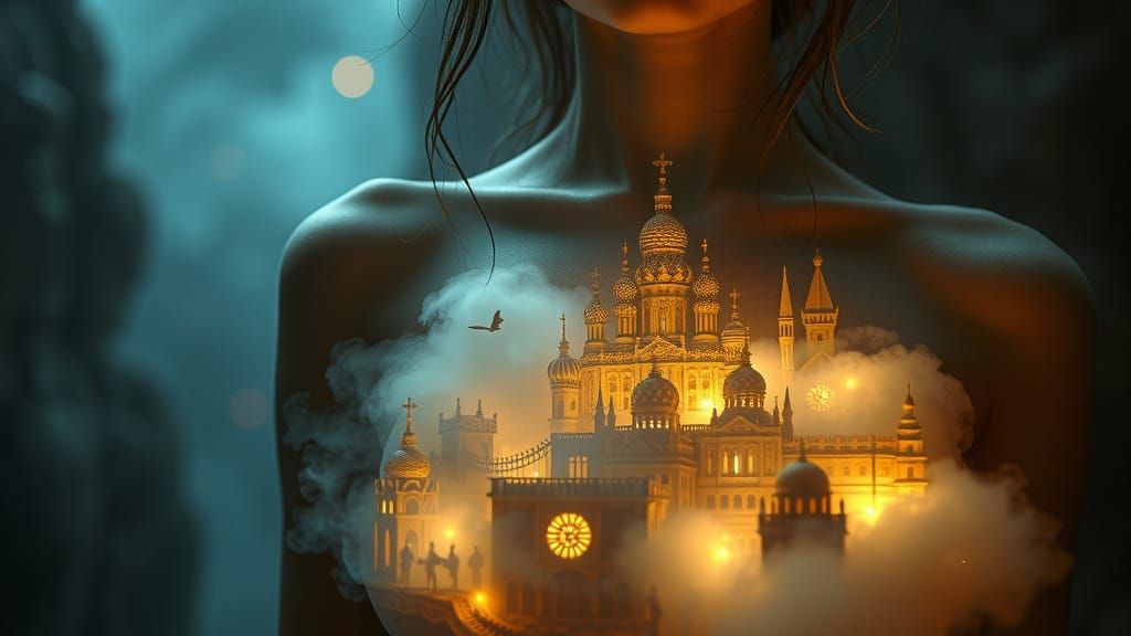 Glowing Woman Reveals Miniature City