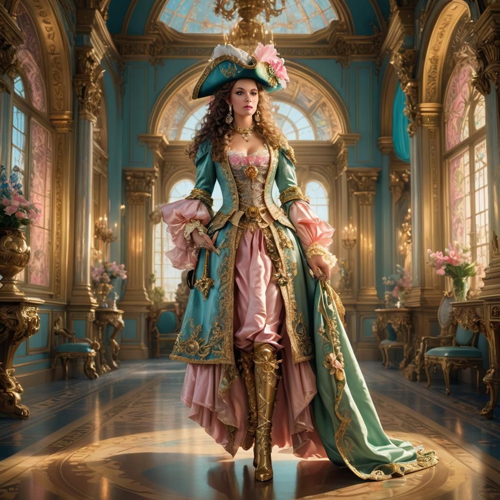 Female Pirate in Rococo Style with Pastel Colors