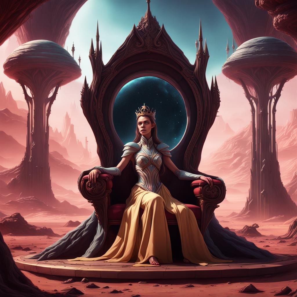 Alien Princess in Royal Throne Room: Fantasy Art