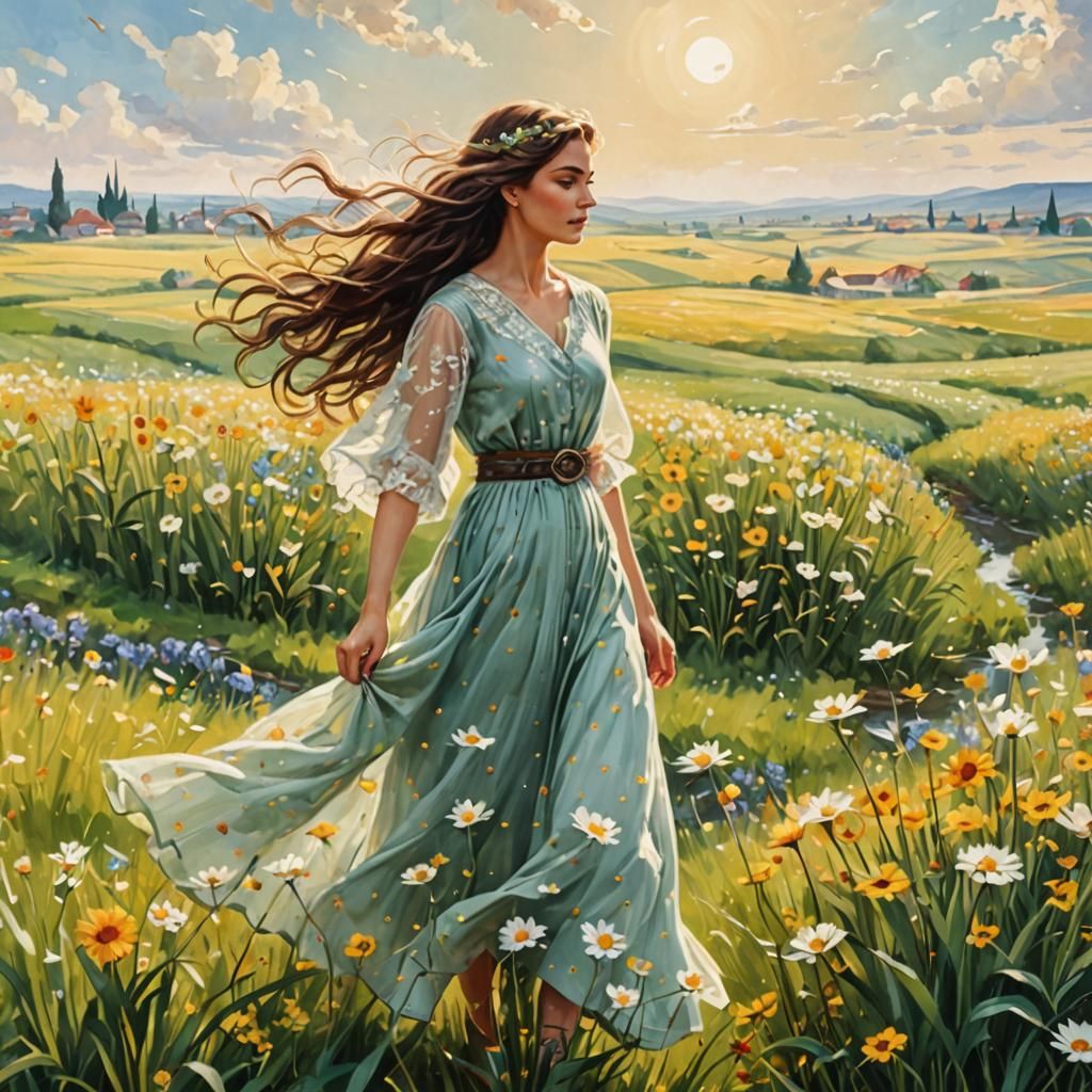 Woman in Autumn Field: A Neomodernist Love Scene