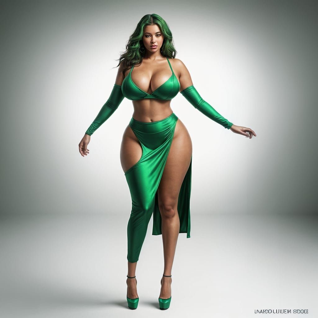 Plus Sized Woman in Green Lingerie: Ultrarealistic Shot