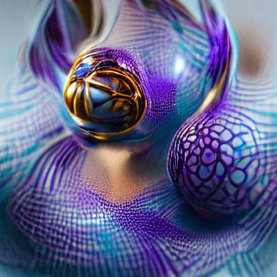 Blown Glass Sphere in Green, Purple, Gold, and Blue