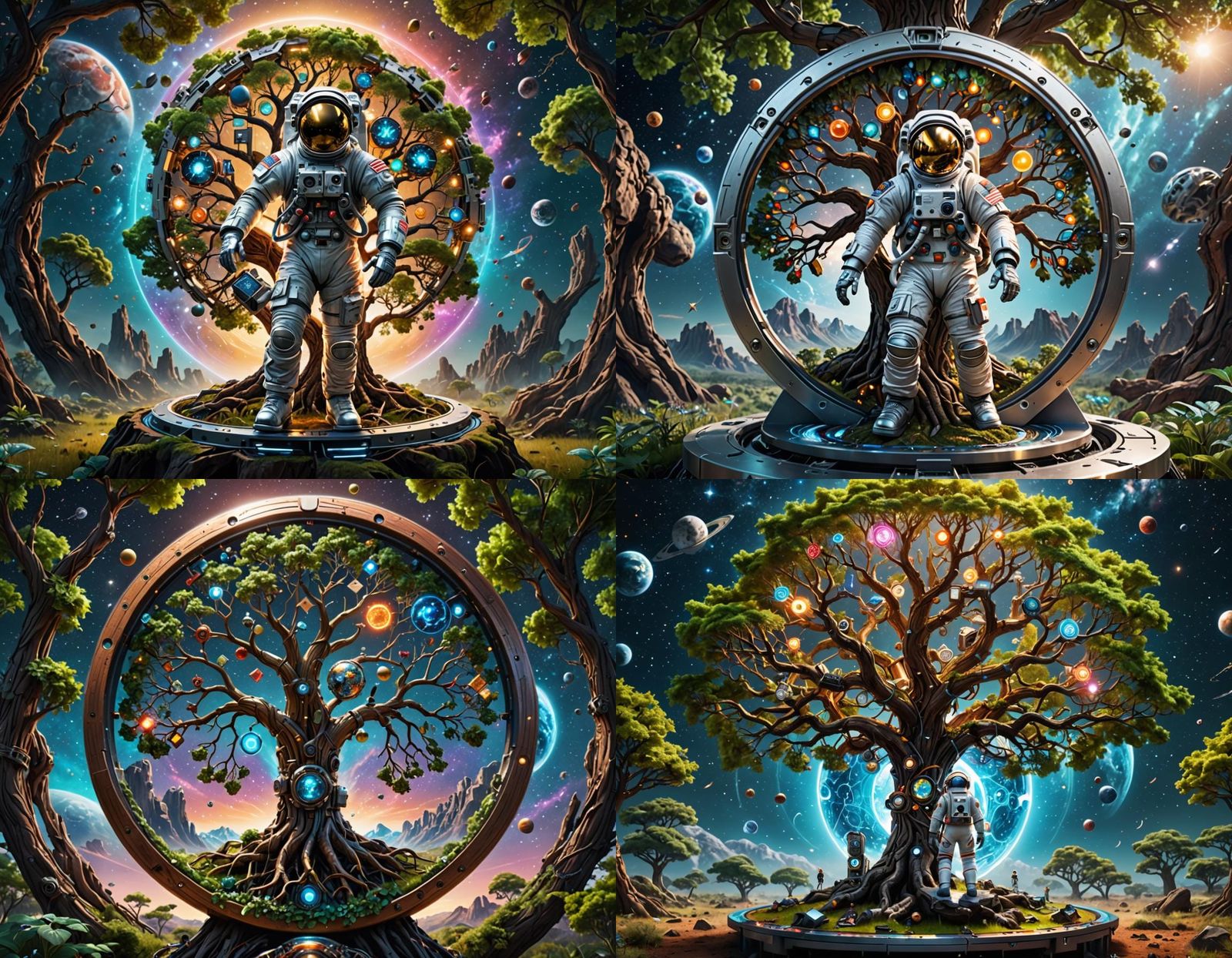 Astronaut in Metallic Tree of Life
