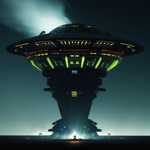 Alien Spaceship Descends Upon a Deserted Parking Lot at Nigh...