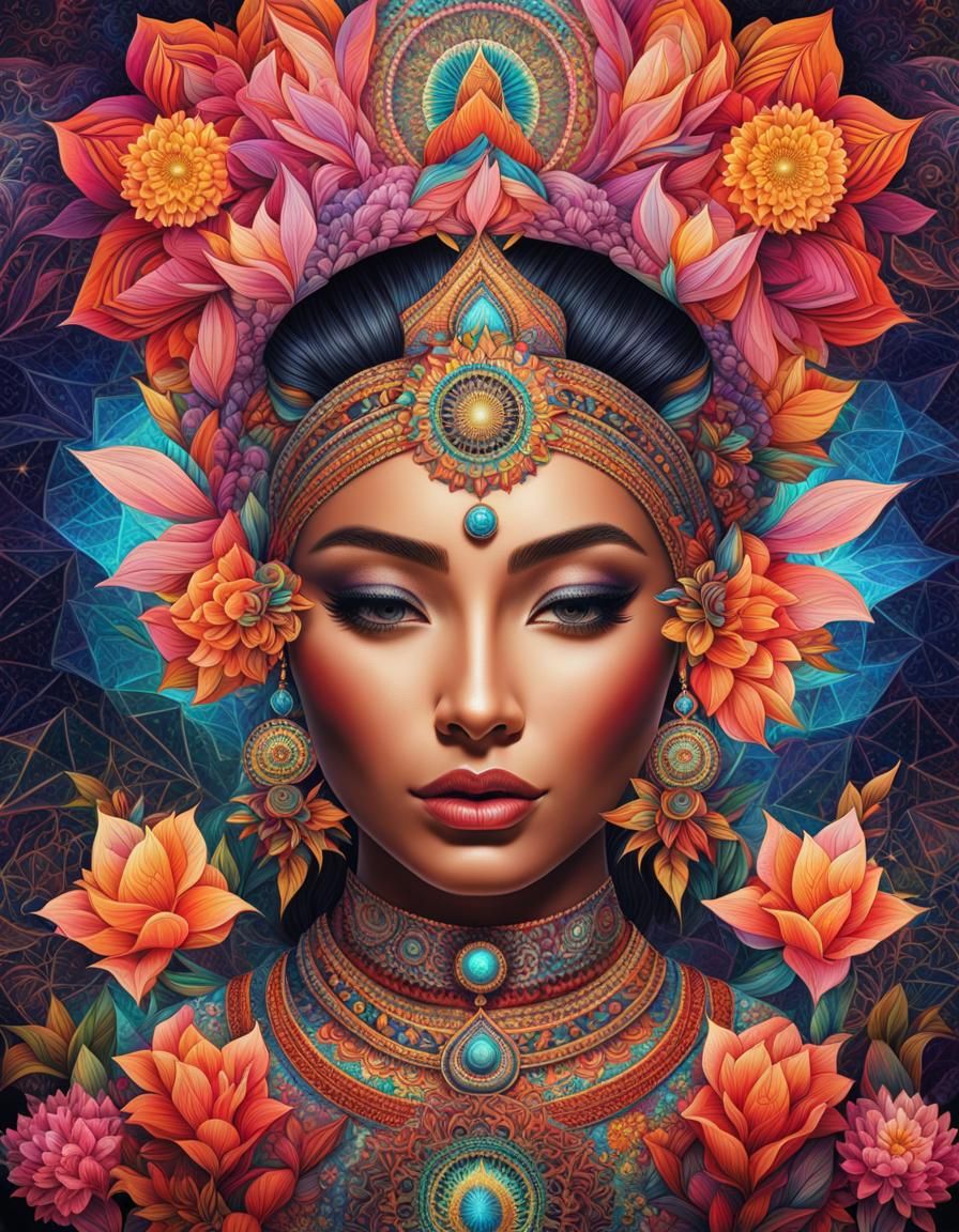 Malaysian Woman Portrait with Flower Mandala