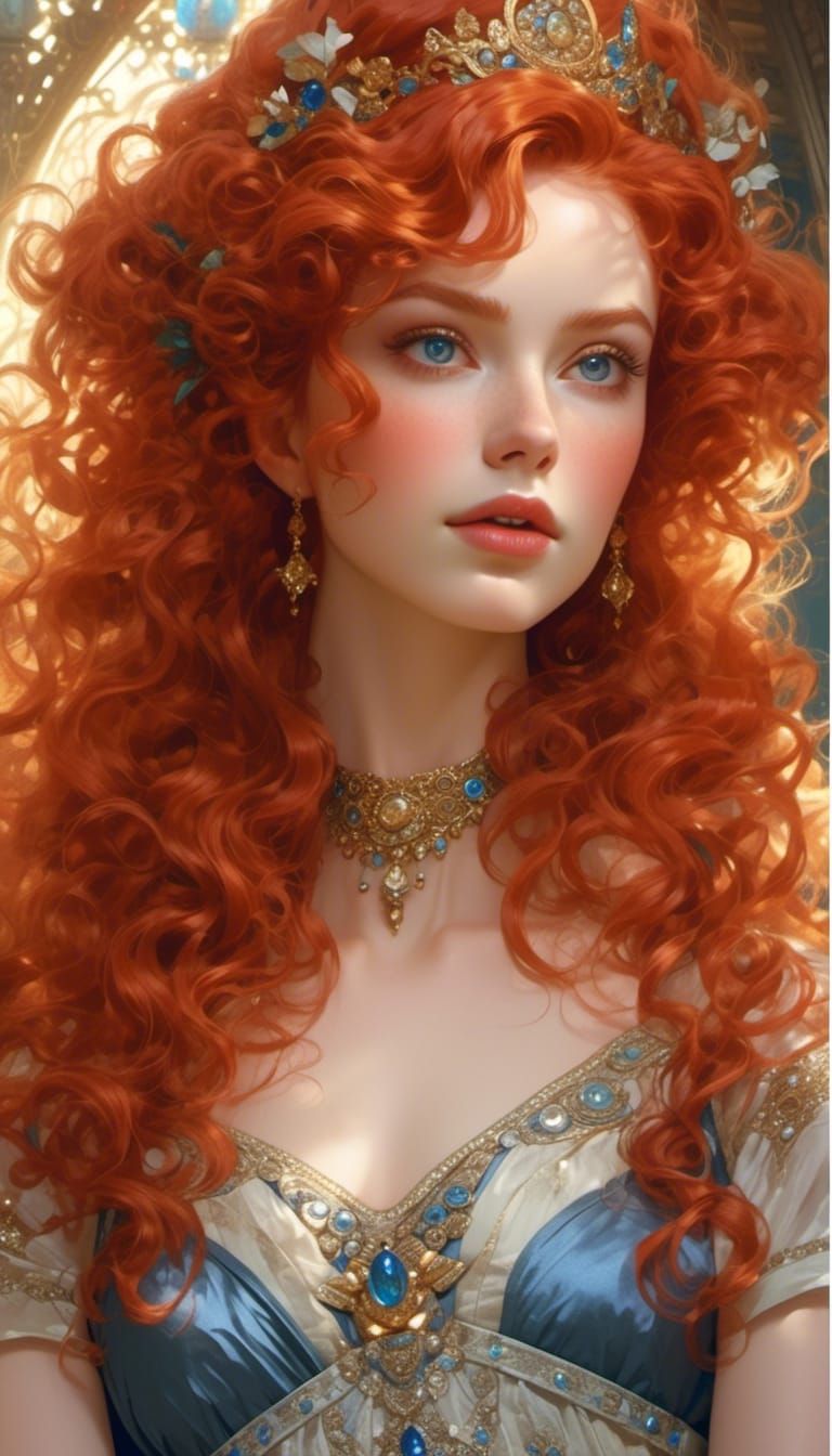 Red-Haired Goddess Portrait in Hyperrealistic Style