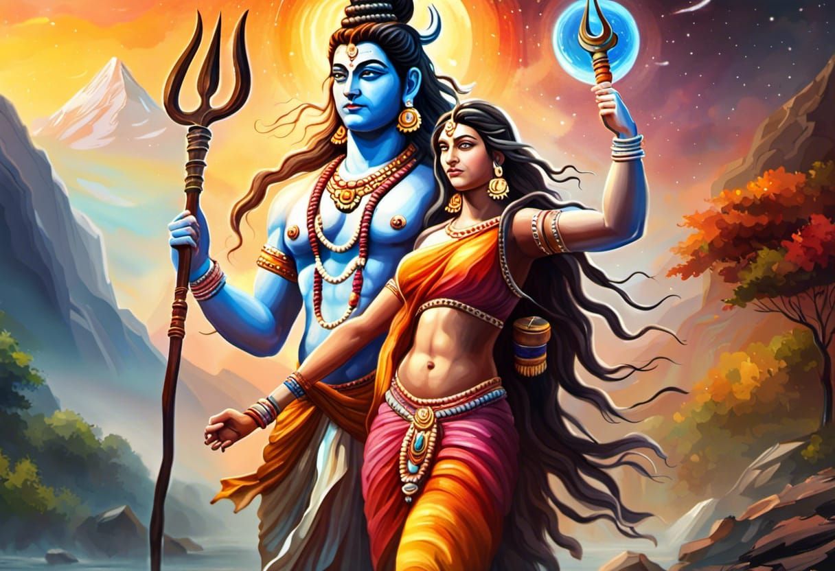 Shiva and Parvati in a Fantasy Landscape