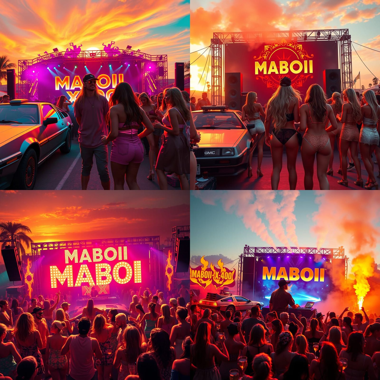 Lively Rave Scene at Sunset in Hyperdetailed Style