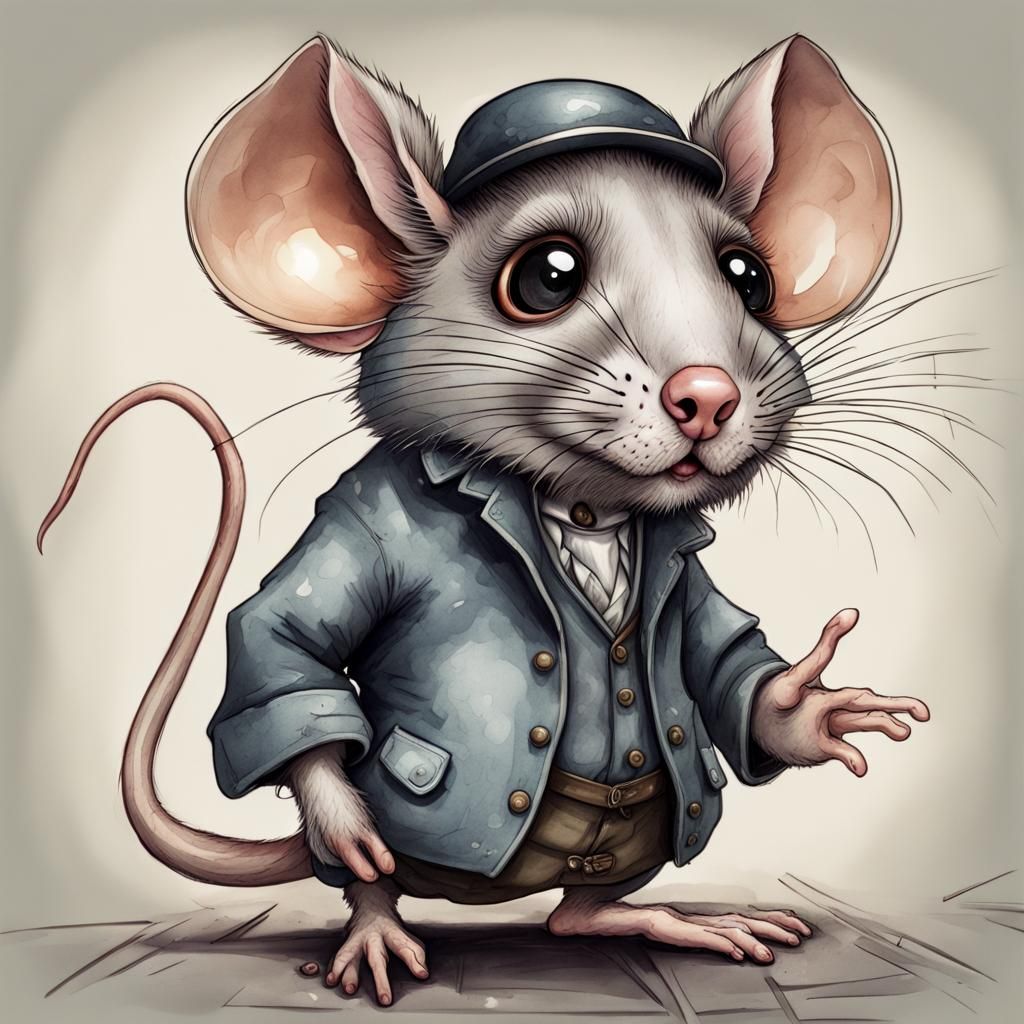 Funny Mouse Caricature in Watercolor Style