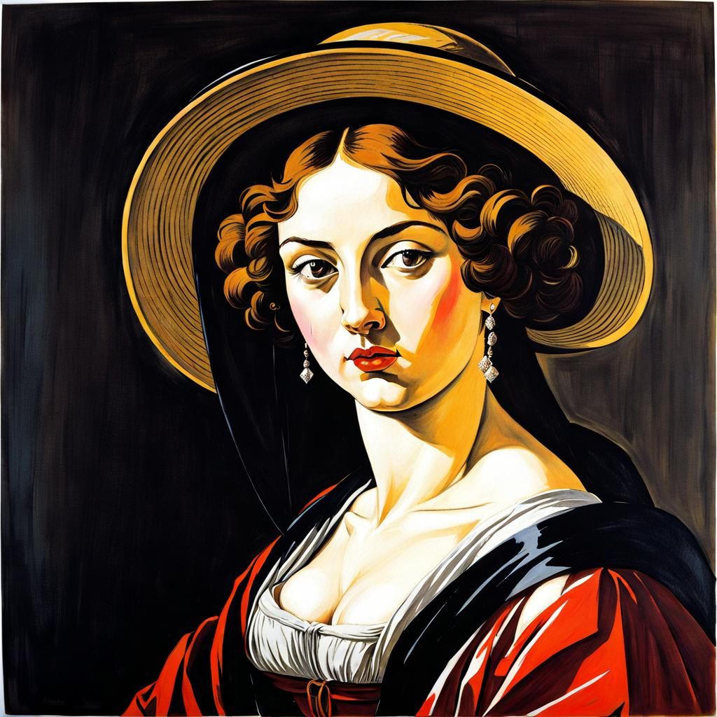 European Scene in Gouache and Ink Print Style