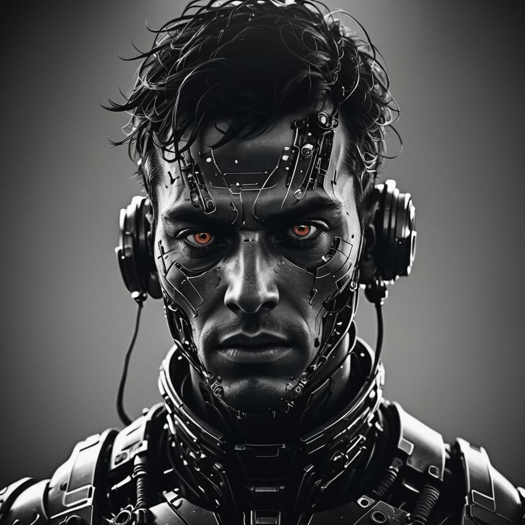 Detailed Cyberpunk Silhouette of Male Cyborg