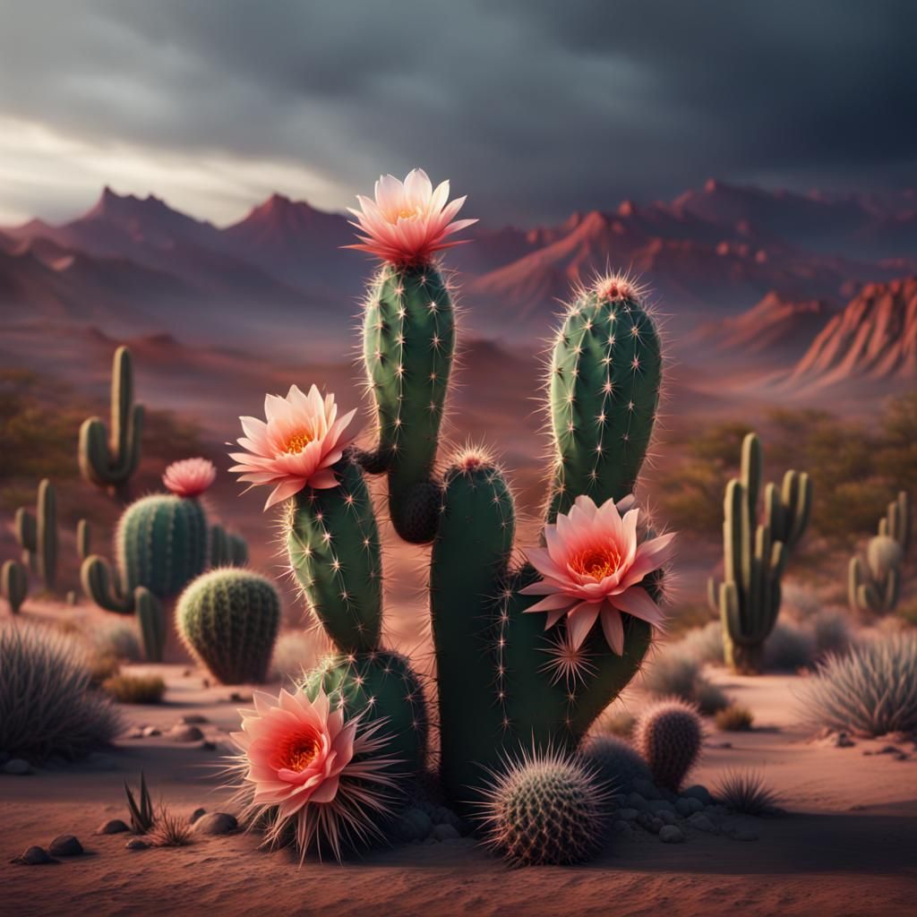 Summer Desert Cactus Bloom: Digital Matte Painting
