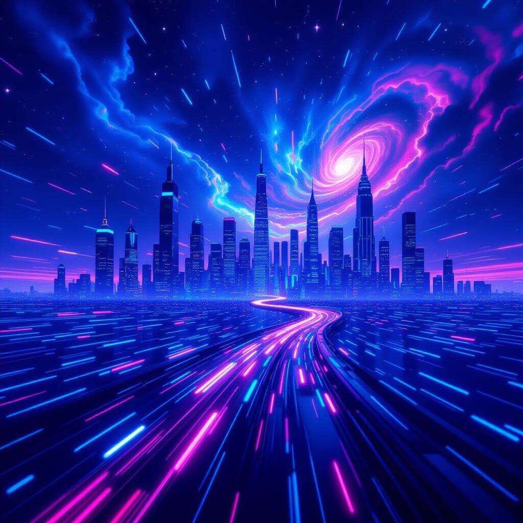 Futuristic City Skyline in Motion as Sci-Fi Concept Art