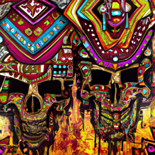 Aztec Skulls in Colorful Graffiti Art