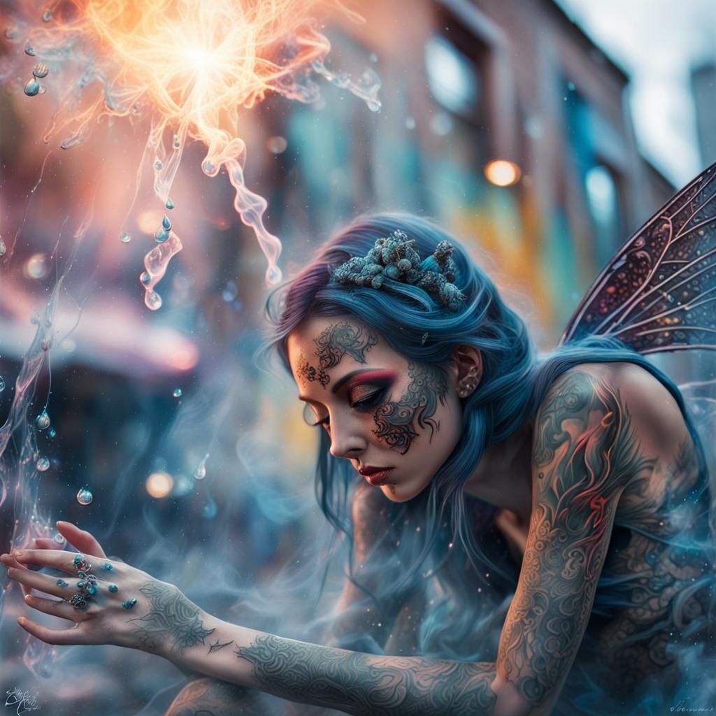 Tattooed Fairy with Spider in Graffiti Art Style