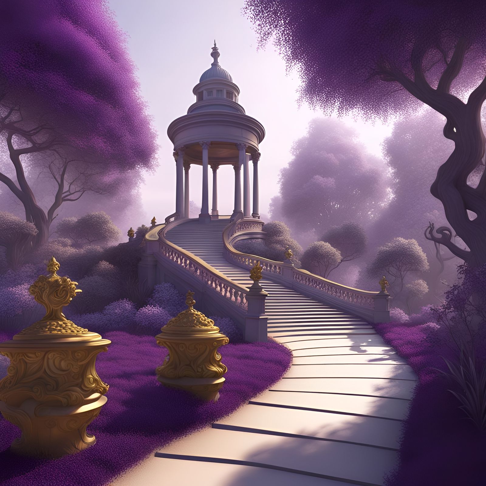 Palladian Garden Pathway Illustration in Pastel Colors