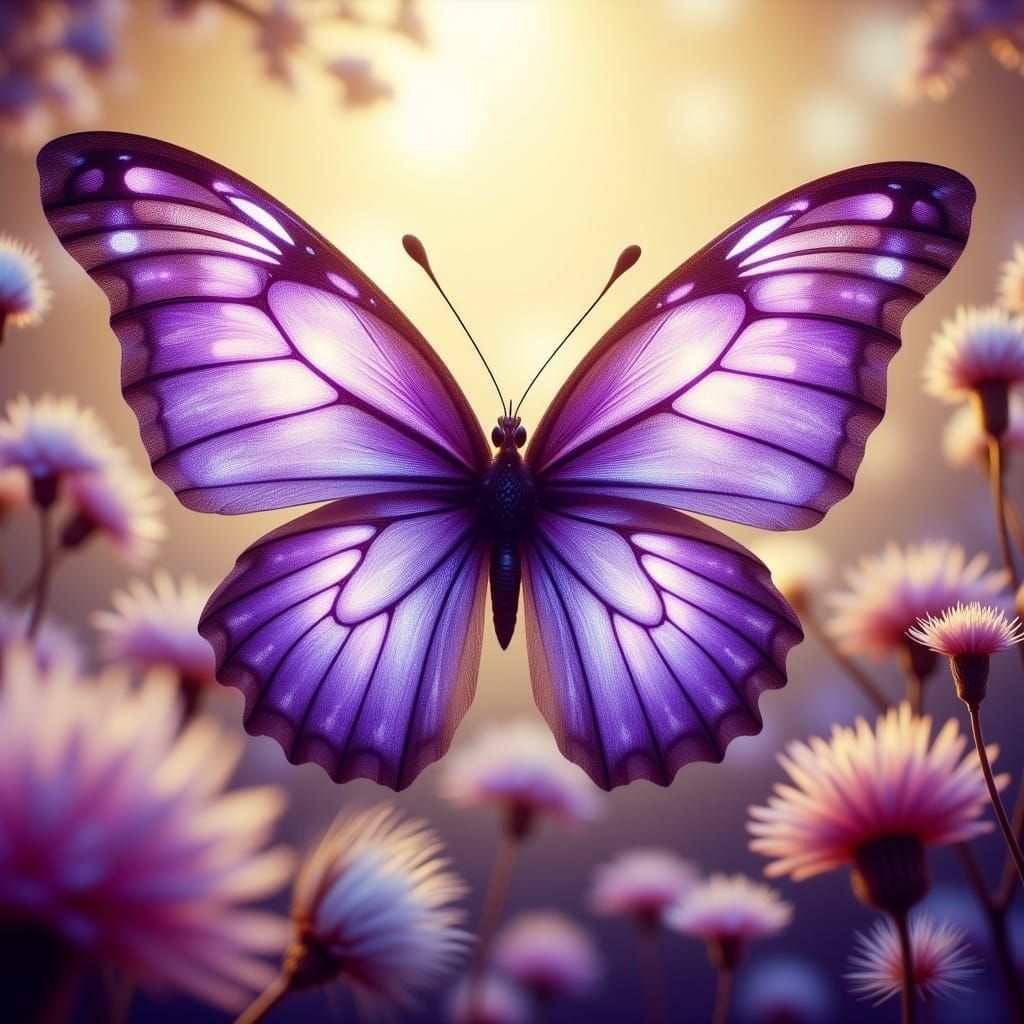 Iridescent Purple Butterfly in Dreamy Watercolor Style