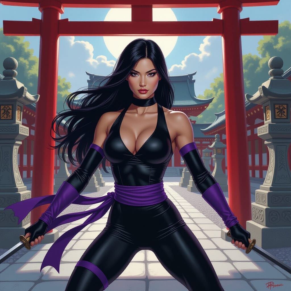 Psylocke: Chiaroscuro Oil Painting in Japanese Setting