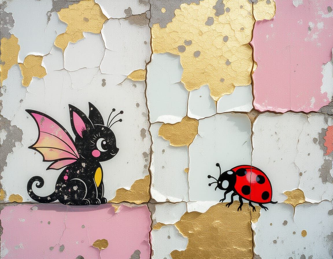 Vintage Wall Art with Mythical Graffiti