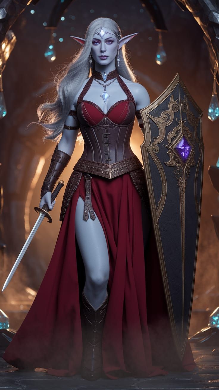 Serene Aasimar Warlock Stands with Majestic Bahamut in Ether...