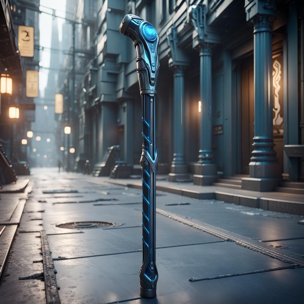 Futuristic Blue Walking Cane: 3D Game Cinematic Render