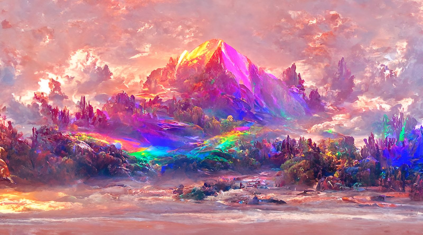 Iridescent Landscape Painting in Hyperrealist Style