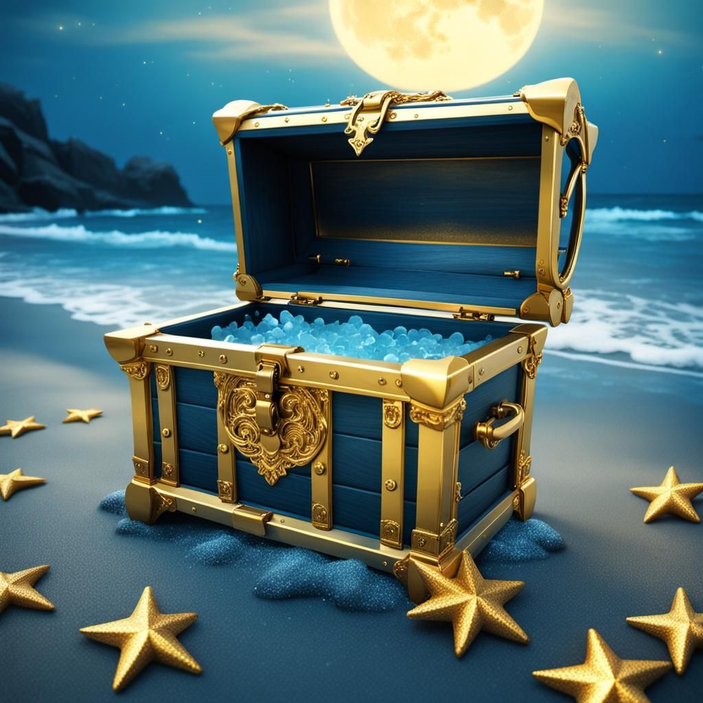 Golden Treasure Chest on a Magical Beach