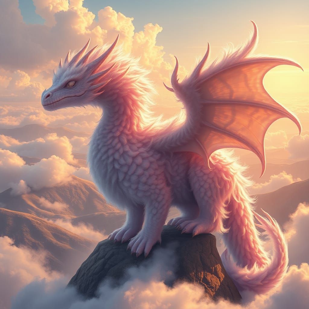 Pastel Dragon in Dreamlike Fantasy Landscape