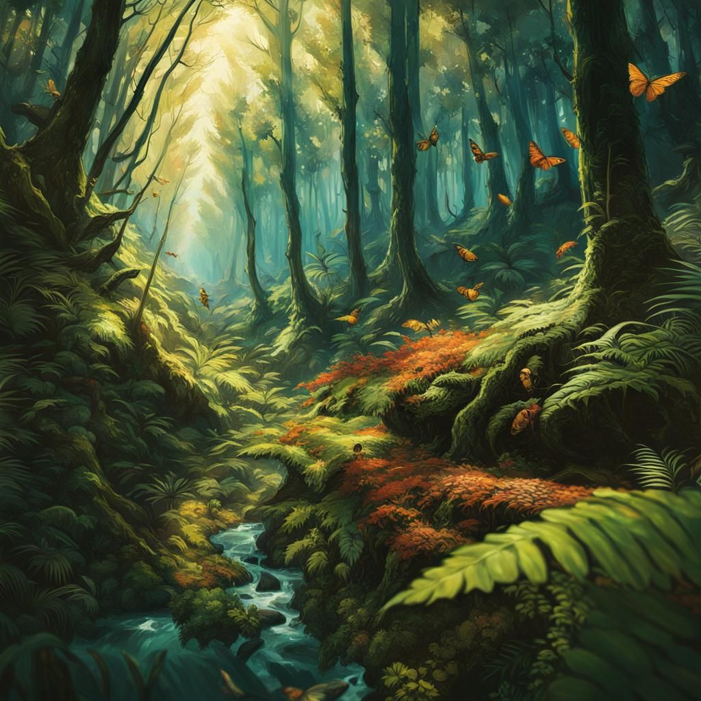Insect's Perspective of Forest, Detailed Digital Art
