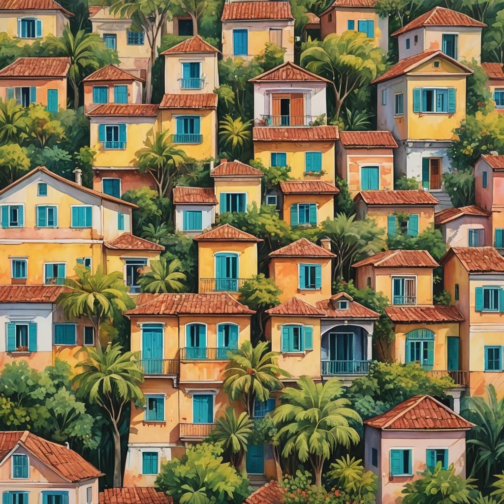 Dreamy Villas in Gouache Style, Impressionist Masterpiece