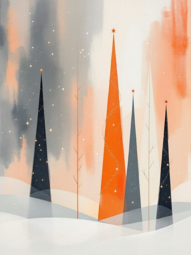 Abstract Christmas Trees in Warm, Festive Hues