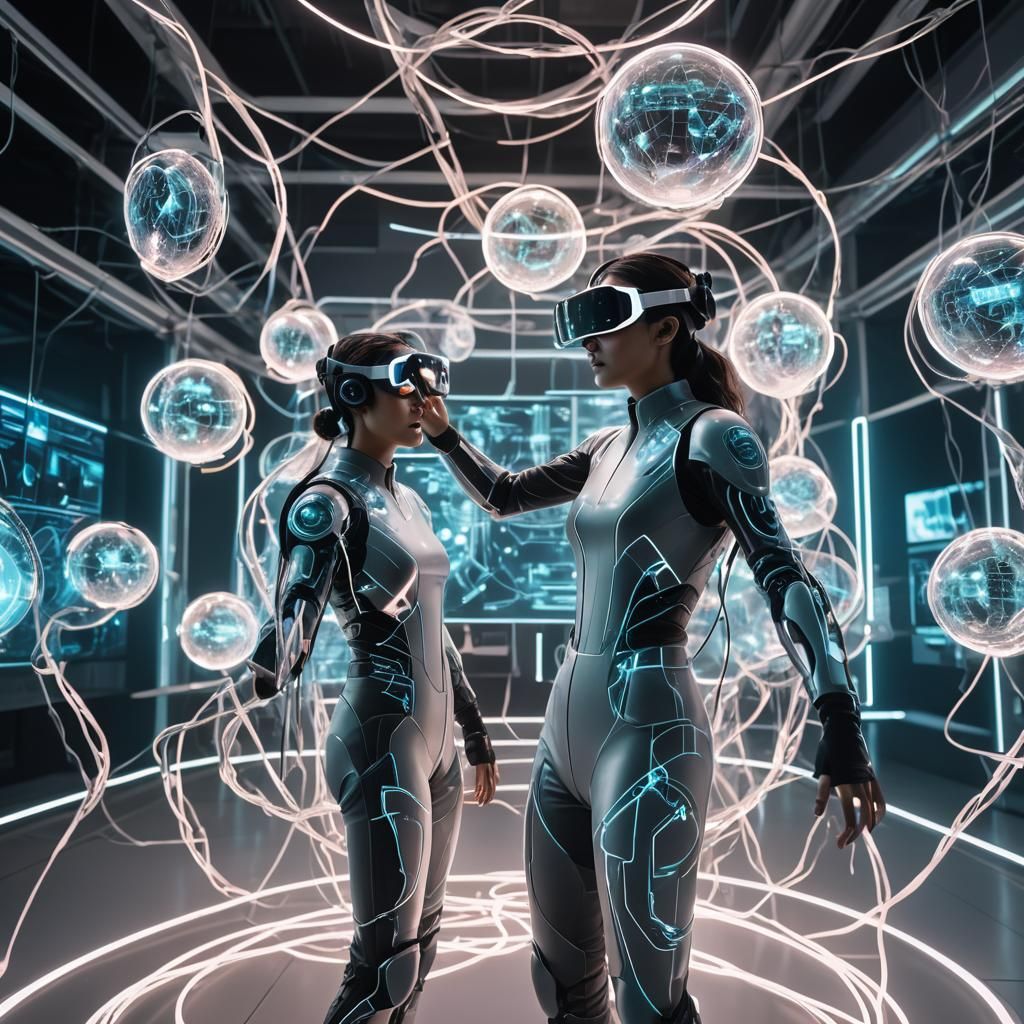 Cyberfuturistic Person Interacting with Virtual Reality
