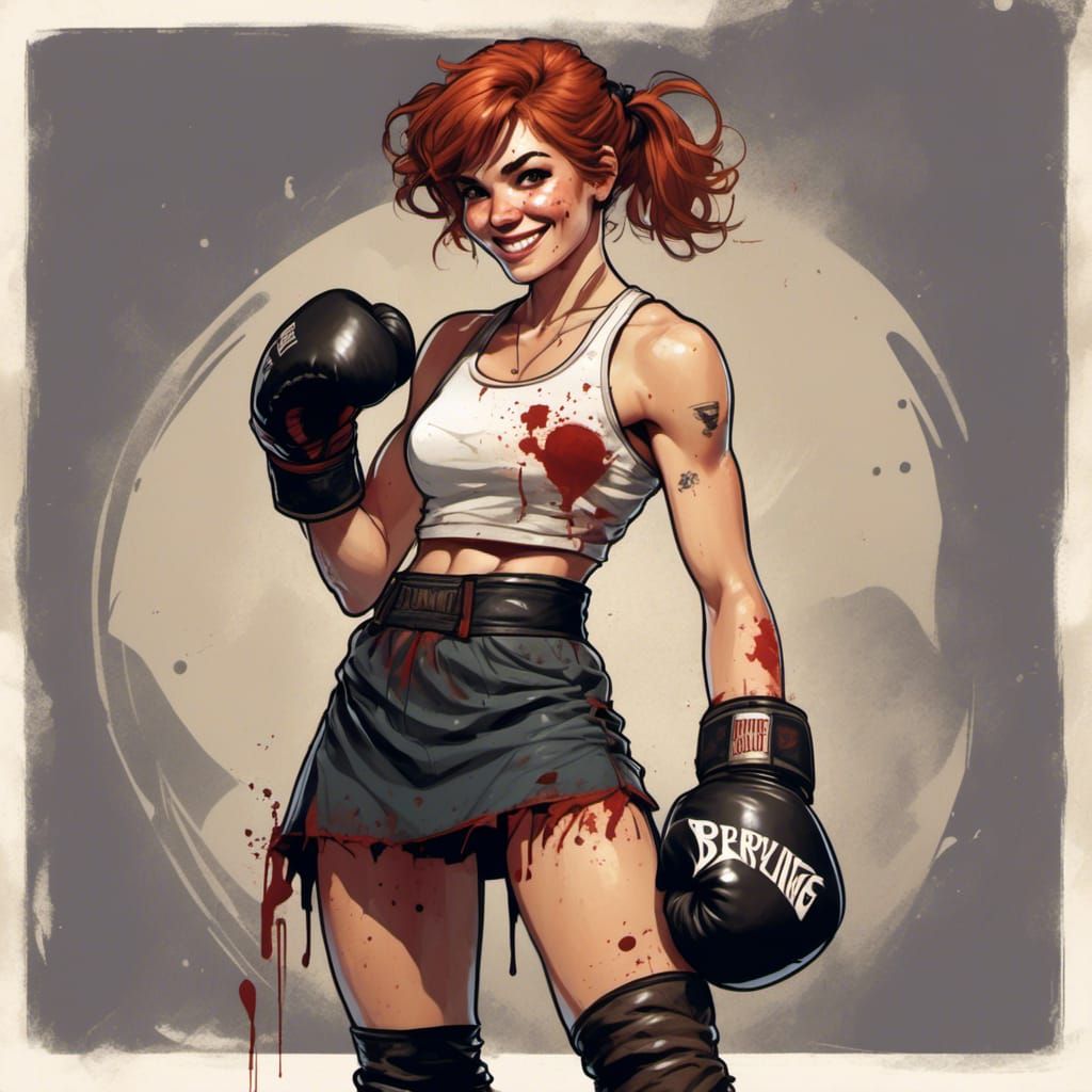 Young Boxer with Auburn Hair and Boxing Gloves